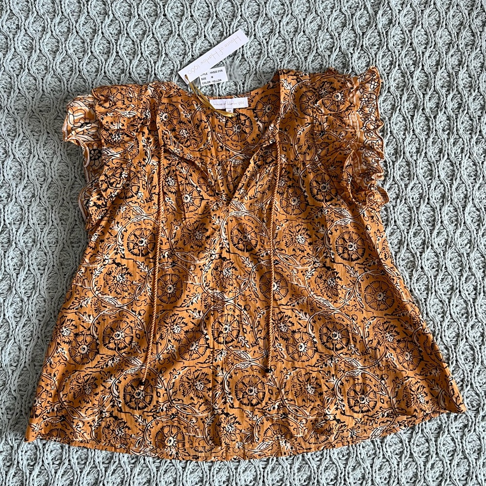 HOUSE OF HARLOW 1960 -Flutter Sleeve Ruffle
Top Cotton Boho Blouse